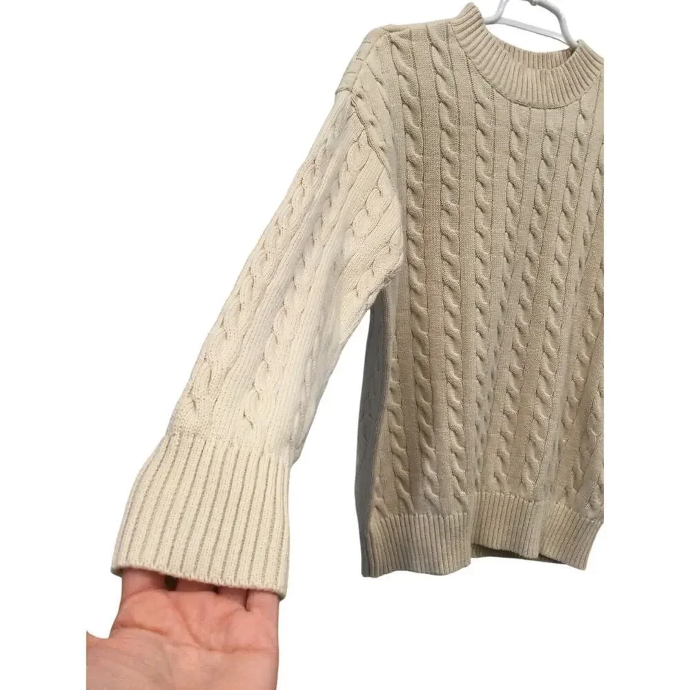 Gap Kids Fisherman Sweater Girl 14 16 Chunk Cable Knit Ivory Prep Organic Cotton